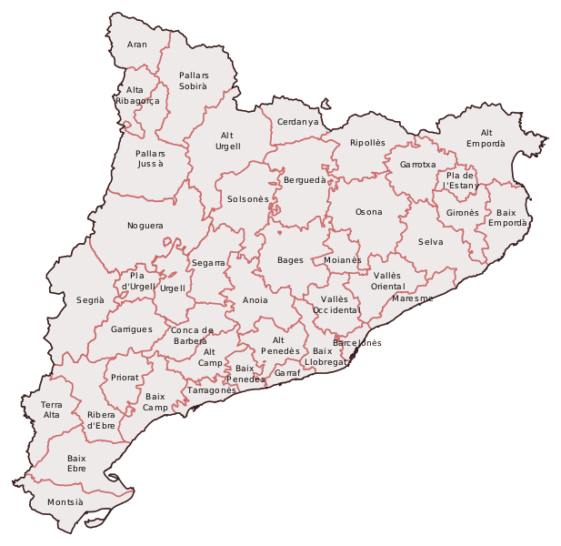 Mapa de comarcas de Cataluña — Zona de cobertura ForestCat